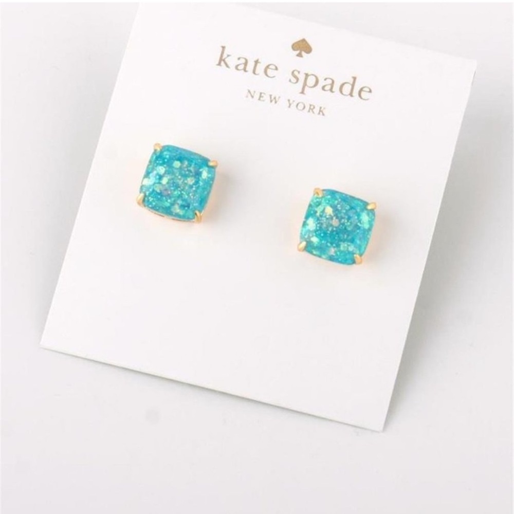 Kate Spade Mini Aqua Blue Glitter Stud Earrings